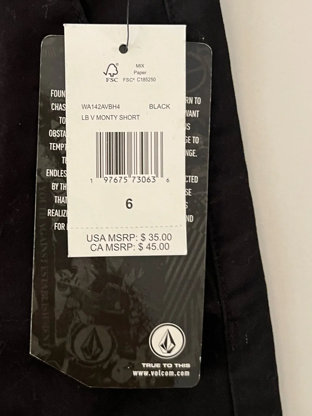 Volcom boys Black Slim Straight shorts